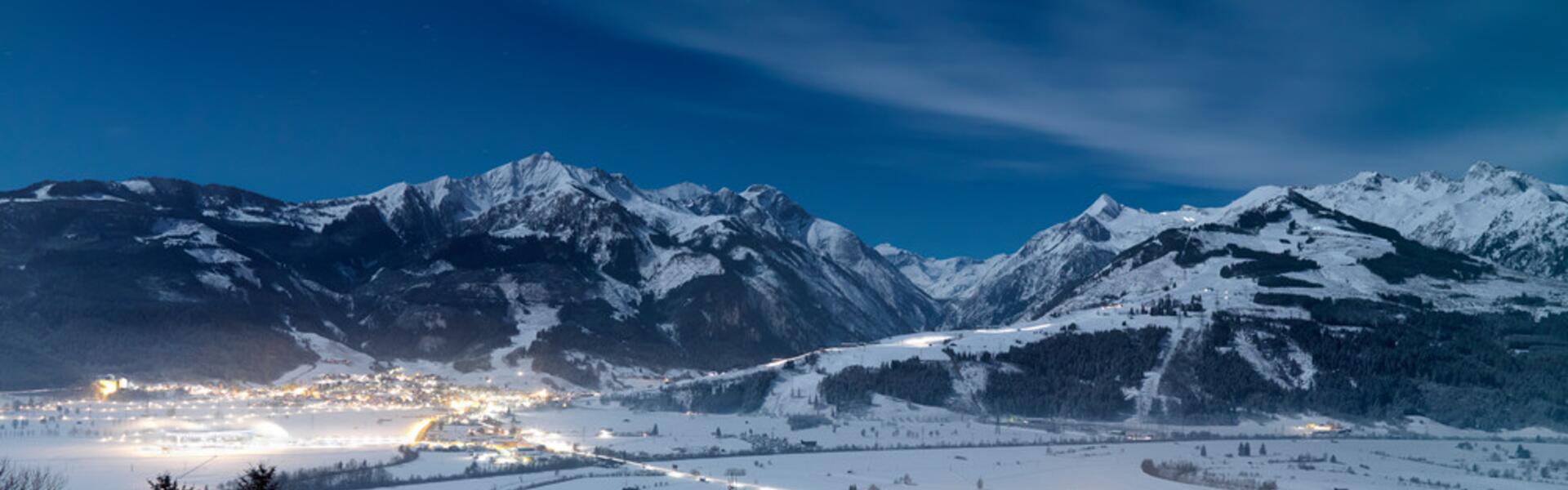 Kaprun town by night in winter