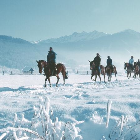 horse riding in winter in Kaprun